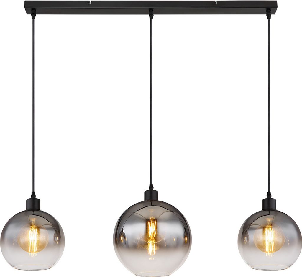 Hängeleuchte, 3-Flammig, Rauchglas, schwarz, L 95 cm