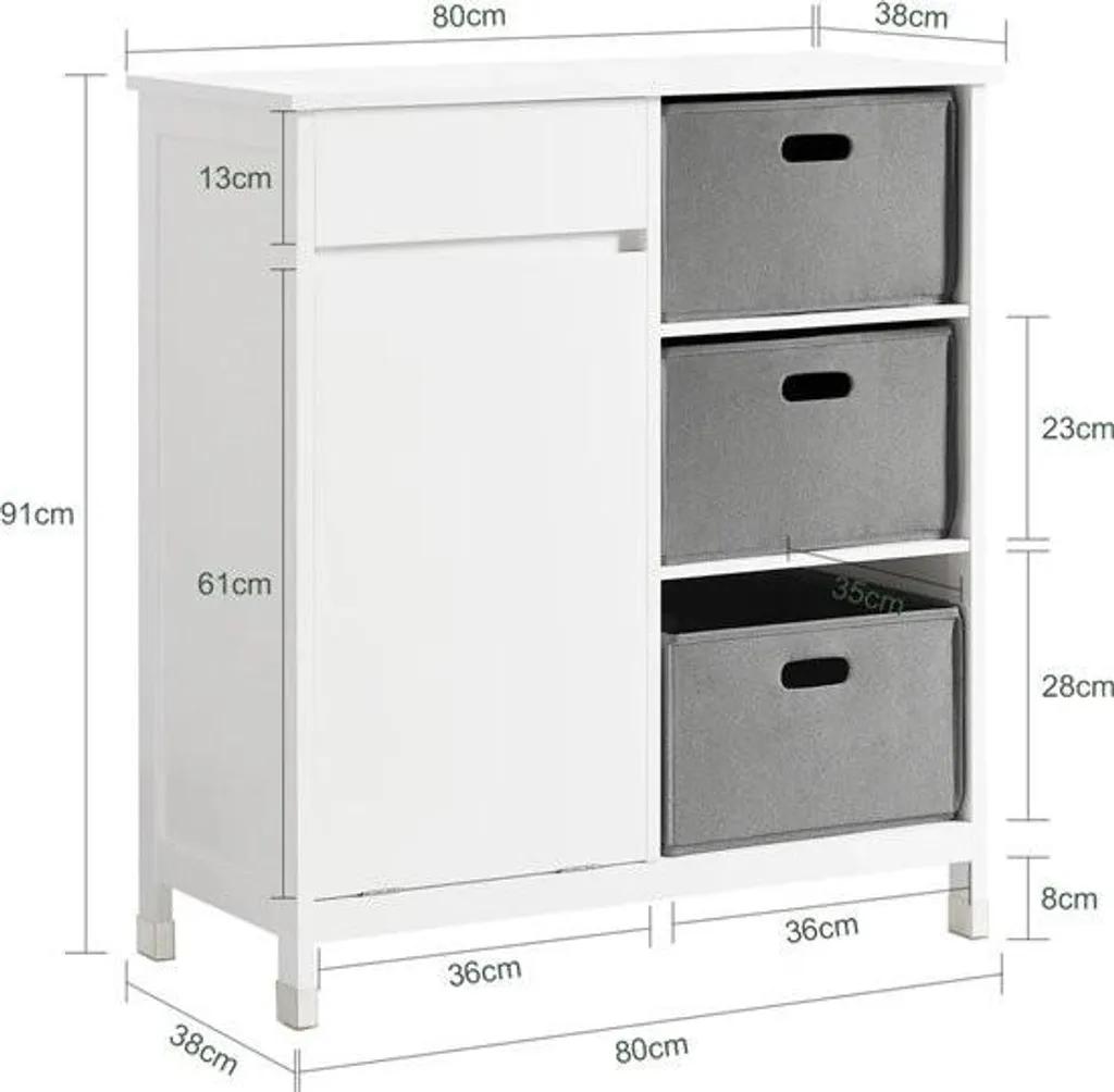 Mara Armoire de Salle de Bain avec Panier à Linge Basculant Gris et Blanc