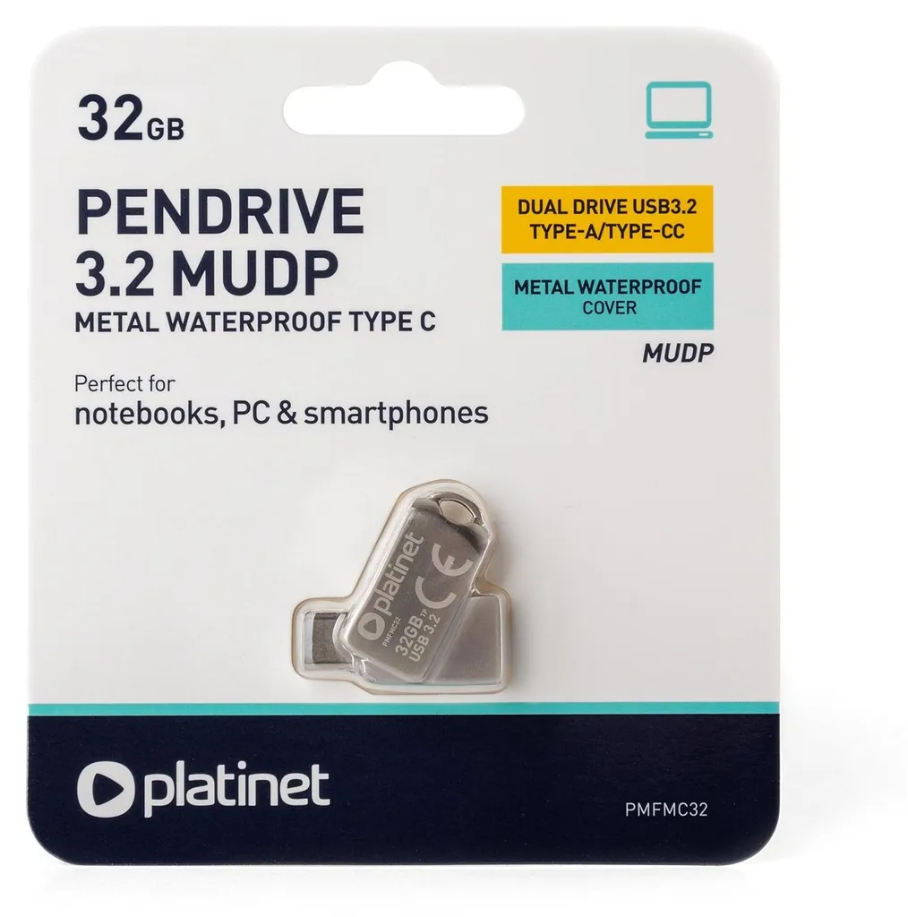 Clé USB 3.2 32 Go Platinet PMFMC32 - Transfert Rapide et Connecteur Type-C