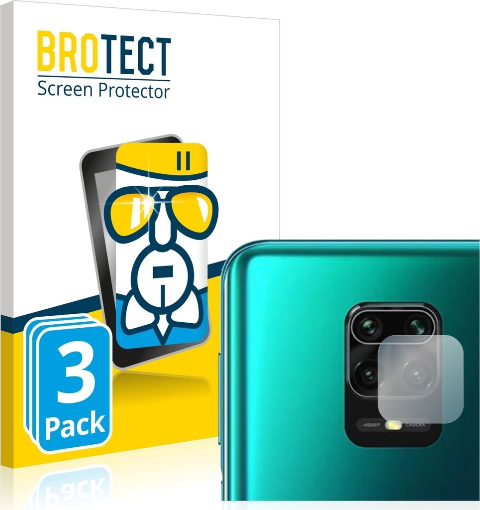 3x BROTECT Schutzglas für Xiaomi Redmi Note 9S / 9 Pro (NUR Kamera) Schutzfolie Panzer Folie Glas Display Schutz klar