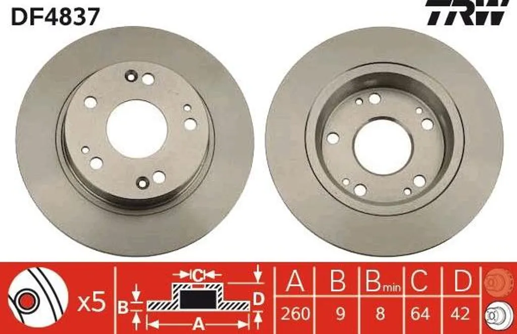 Disque de frein TRW DF4837 OE 3501011XJZ08A pour Civic - Performance