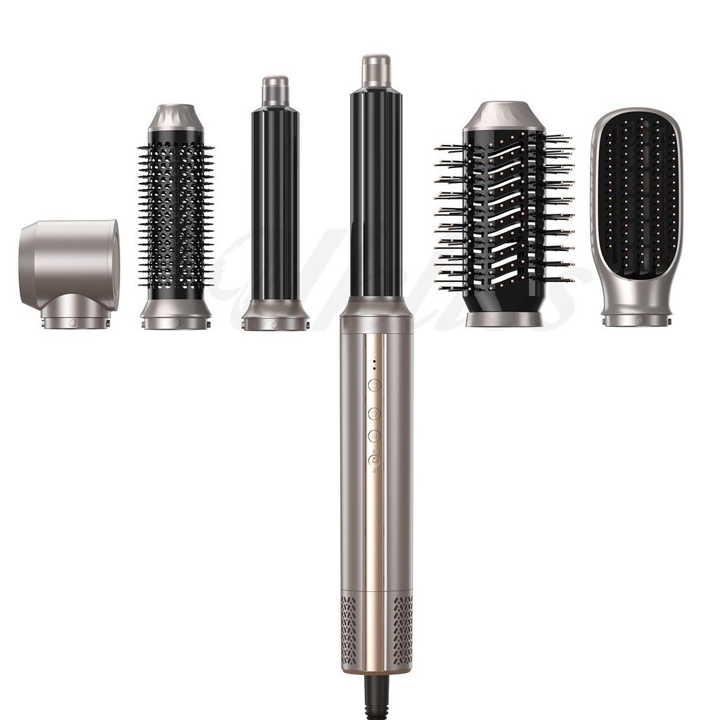 UKLISS Pro Airstyler 6 in 1 Gold | Warmluftbürste & Ionen Haartrockner | Lockenstab Airflow | Glättbürste | 1000W