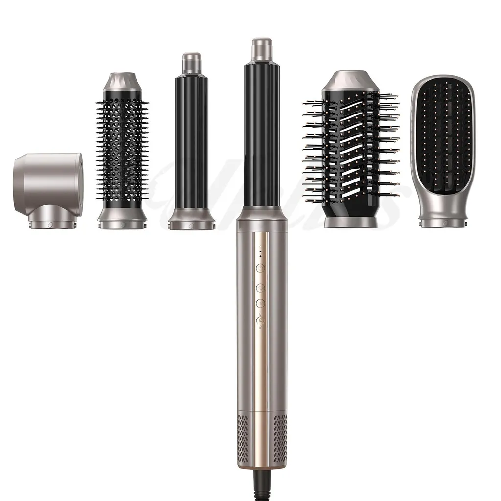 UKLISS Pro 6-en-1 Airstyler 1000W Doré - Brosse Soufflante et Boucleur
