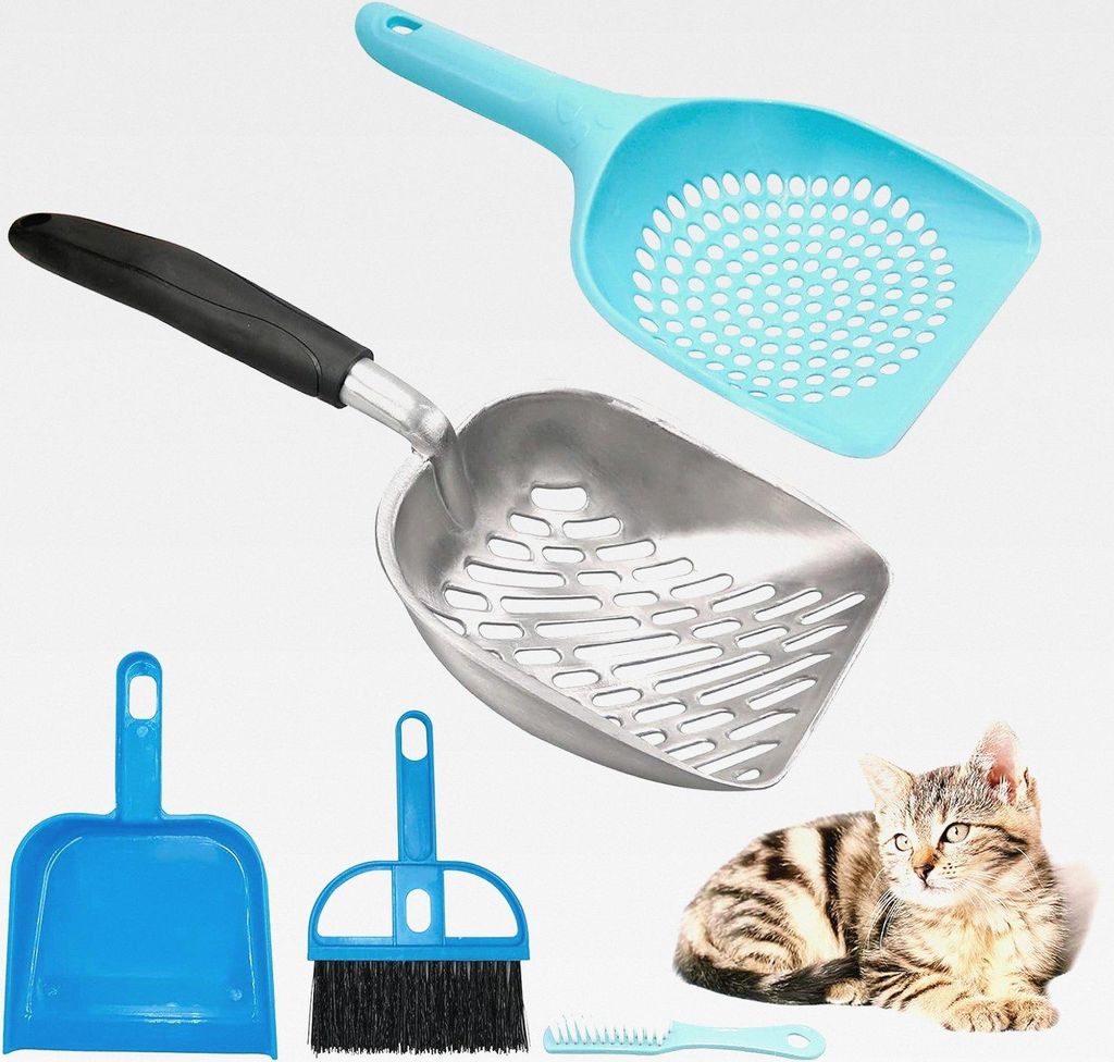 4 Stück Katzenstreu Schaufel Reinigungswerkzeug, Katzenklo Schaufel Aus Robustemaluminium, Größe Silikon Langgriff Tiefer Schaufel mit Kleine L...