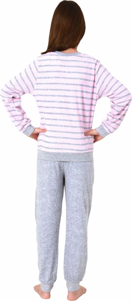 Mädchen Frottee Pyjama langarm mit Bündchen Schlafanzug mit Herz - Motiv - 65498 ; rosa , 146