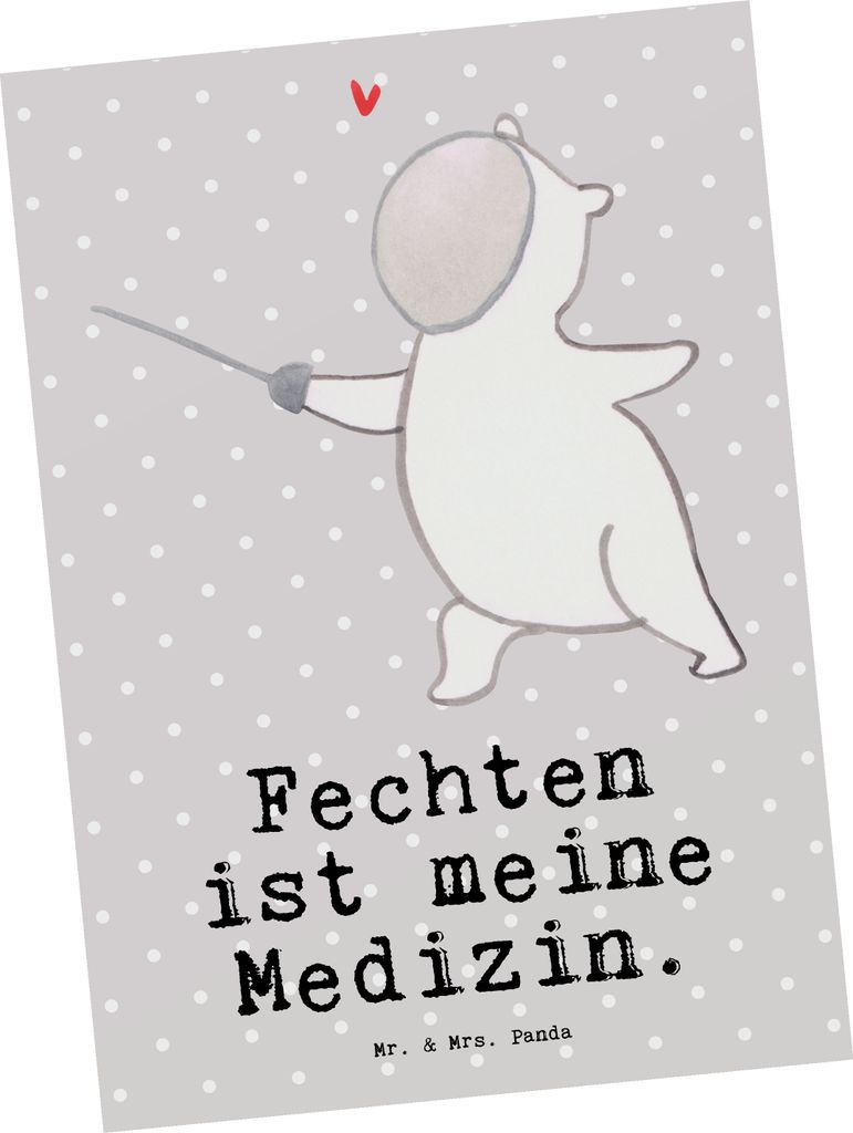 Mr. & Mrs. Panda Postkarte Panda Fechten - Grau Pastell - Geschenk, Fotokarte, Fecht Club, Ansichtskarte, Verein, Fechter Bund, Grußkarte, Postkar...