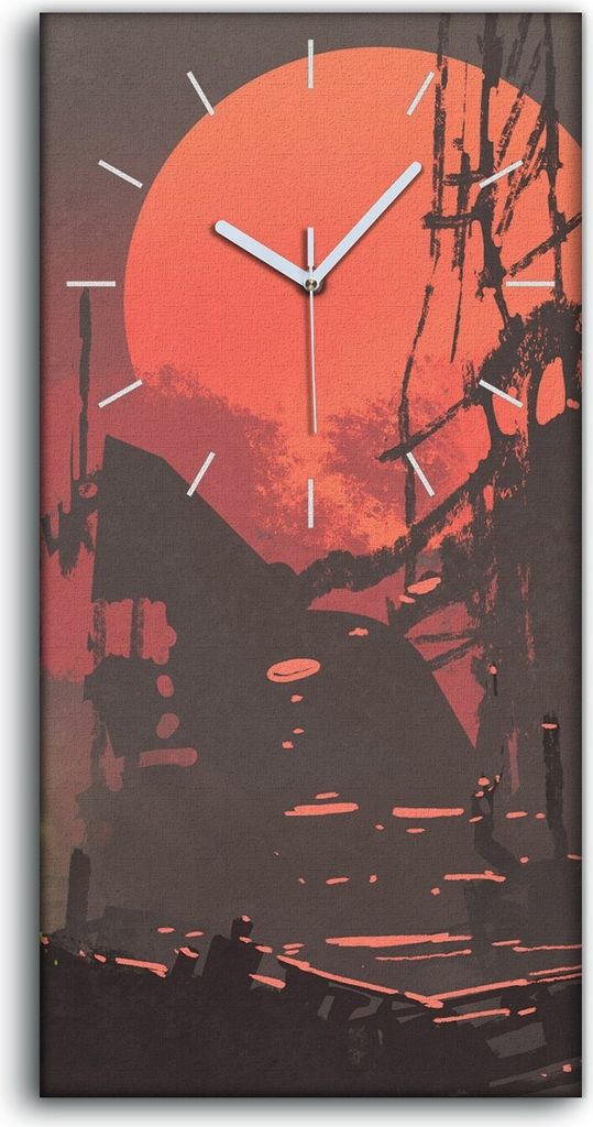 Dekor Leinwand Uhr Wandbilder Kunstdruck 30x60 Roboter pflanzt Samen Ruinenstadt - weiße Hände