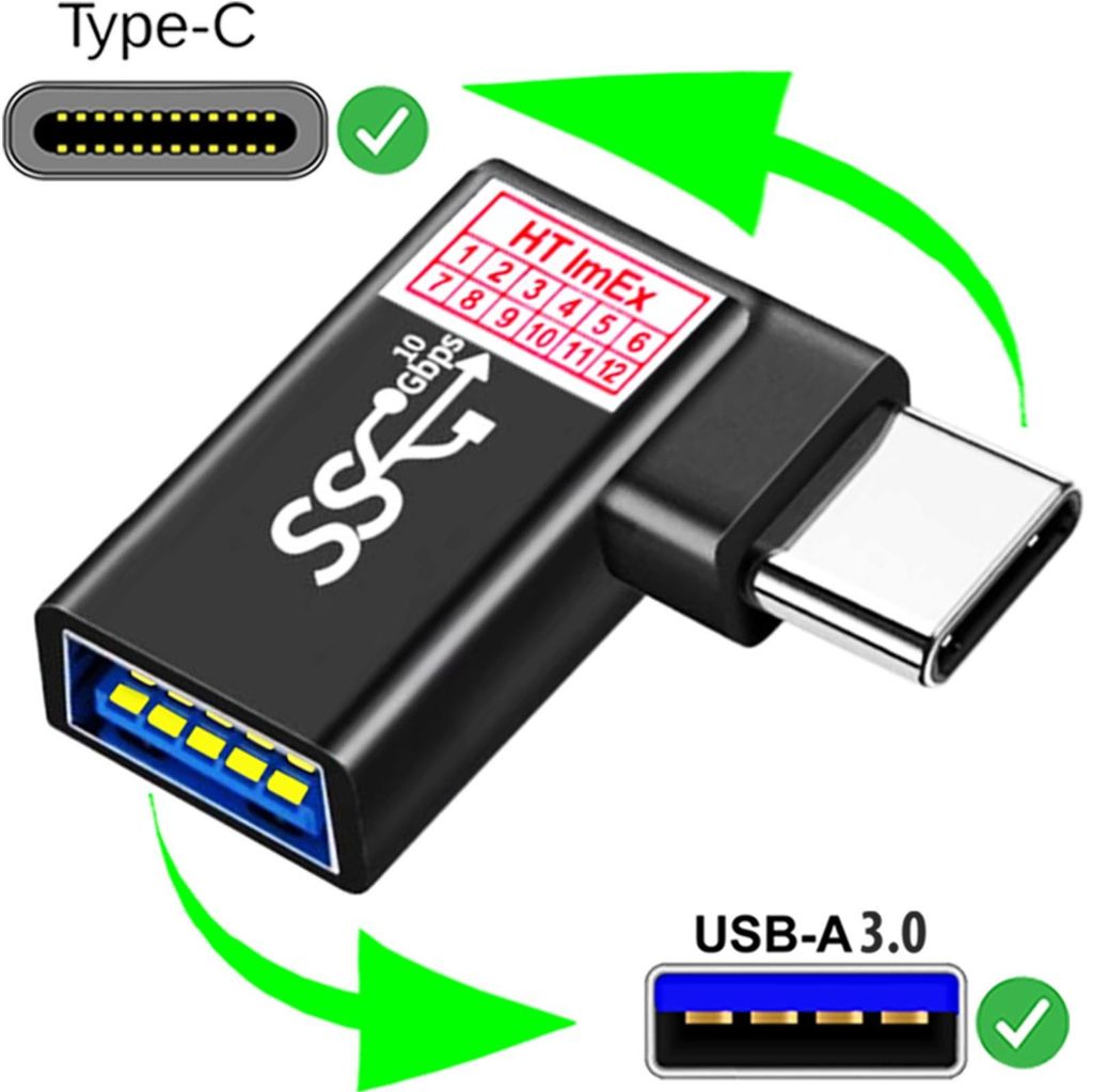 USB 3.2 10Gbps OTG Adapter USB Typ C zu USB A Buchse 90° links/rechts gewinkelt