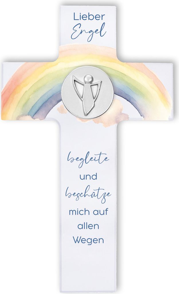 FRITZ COX Holzkreuz "Lieber Engel begleite und beschütze mich auf allen Wegen" - christliches Geschenk für Kinder und wunderschön im Kinderzimme...