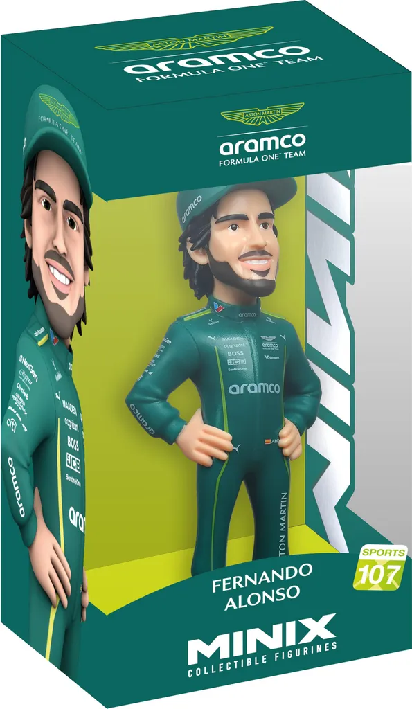 Figurine Minix Fernando Alonso Aston Martin F1 12 cm en Vinyle Durable