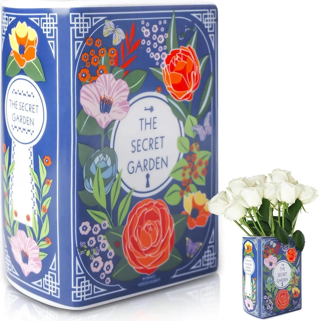 Vase en céramique livre Jardin Secret 14x10x6 cm pour fleurs séchées