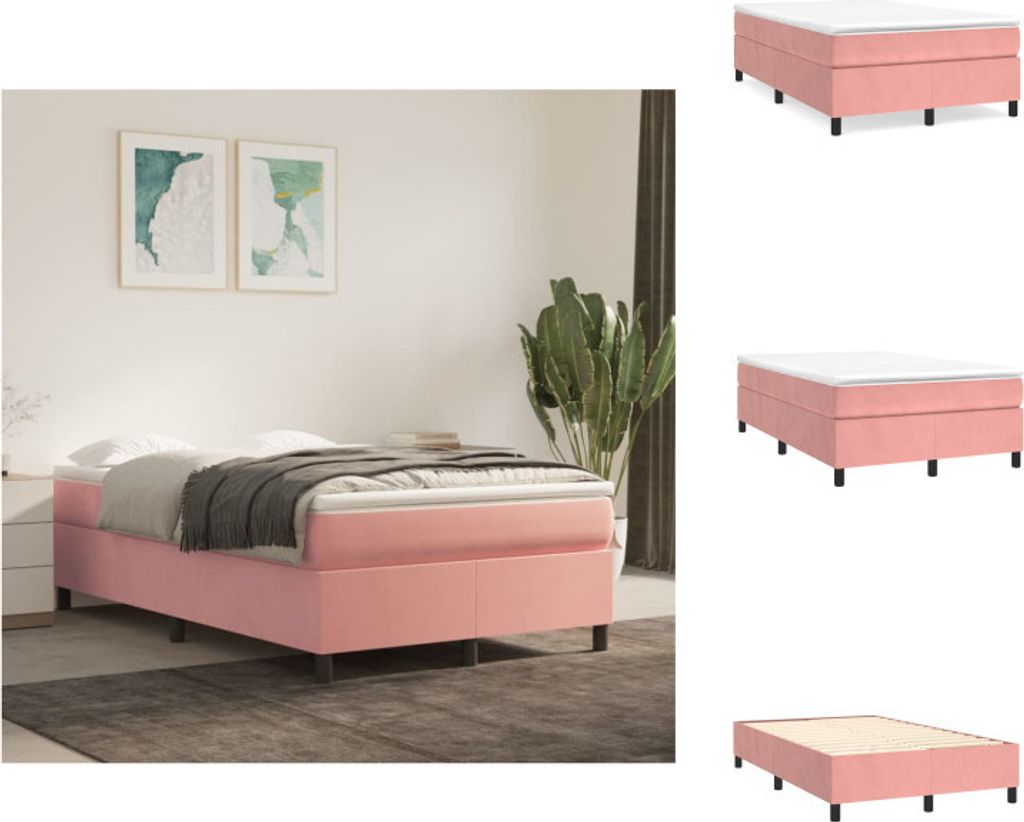 vidaXL Boxspringbett mit Matratze Rosa 120x200 cm Samt - Betten & Bettgestelle