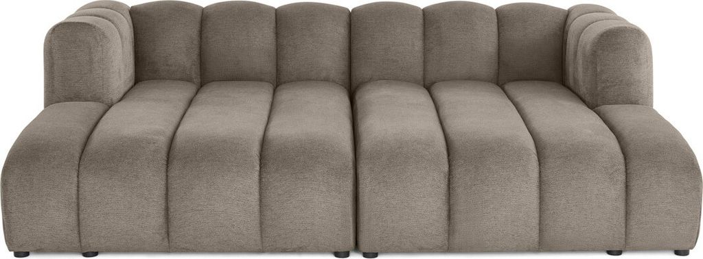 Lisa Design Debbie - modulares Sofa gerade 3-Sitzer mit doppeltem récamiere - tiefe Sitzfläche - in texturiertem Stoff , Taupe