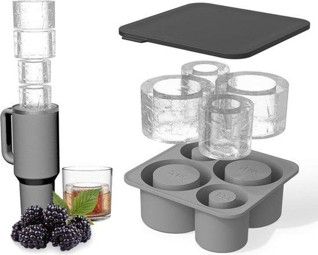 Silikon-Igloformen mit Abdeckern - 4 Stücke - Zylinder für Stanley-Cup - Grau