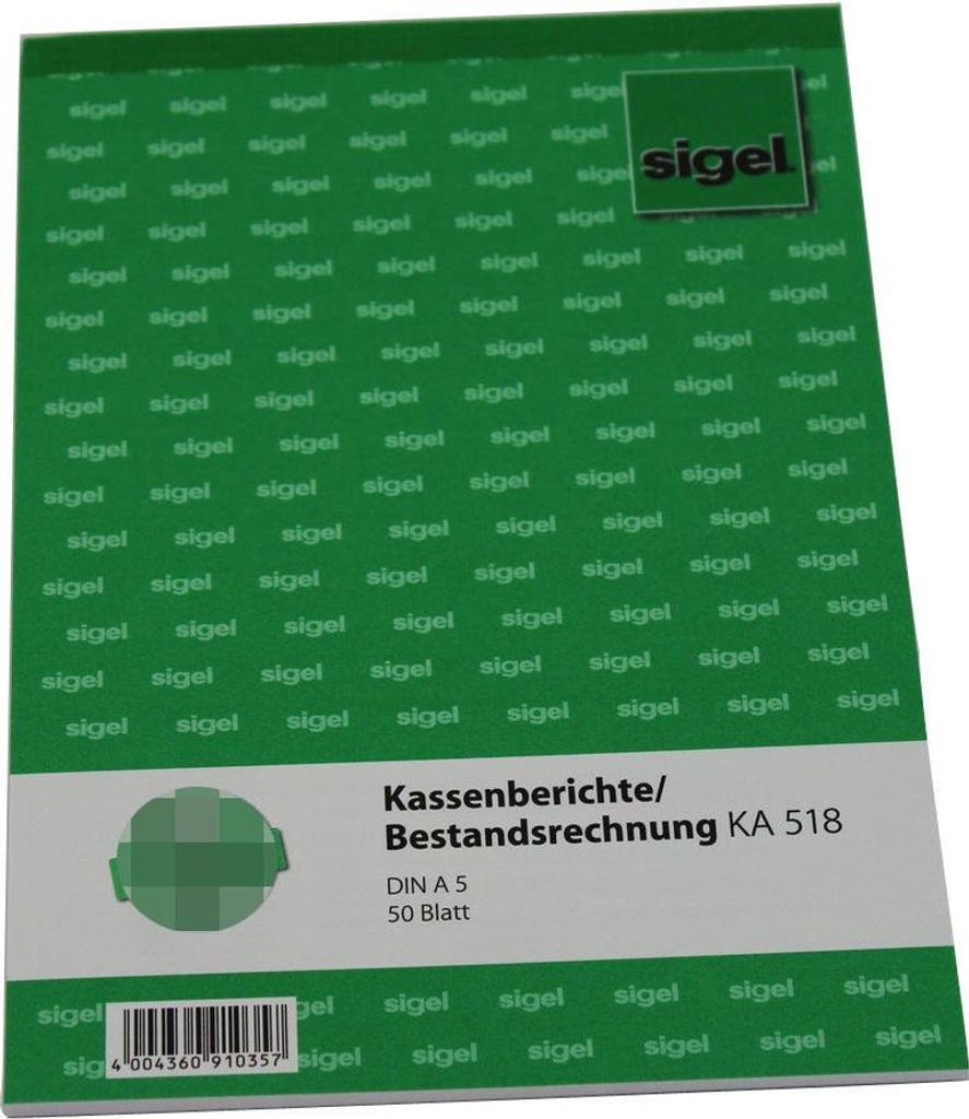 A green and white notebook with repeated brand logos and product information.