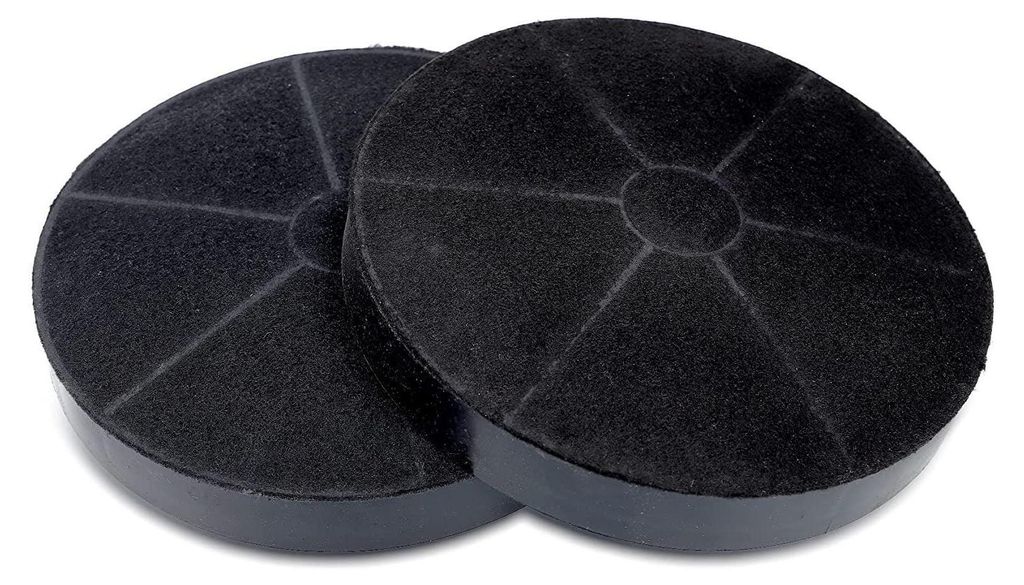 Two round black charcoal filters are shown against a white background.