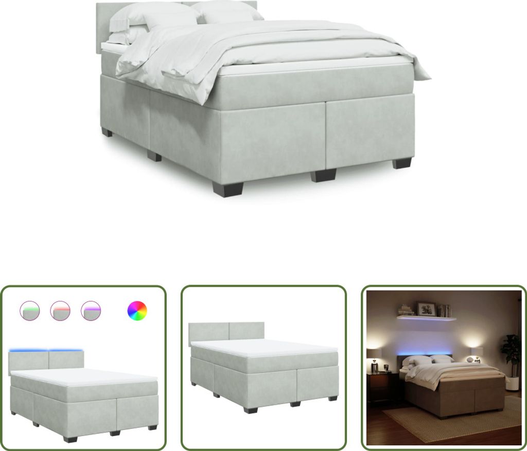 The Living Store Boxspringbett mit Matratze Hellgrau 140x200 cm Samt