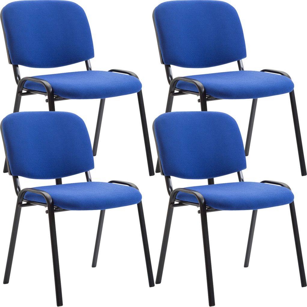 TPFLiving 4er Set Besucherstuhl Konferenzstuhl Keen mit Stoffbezug Gestell Schwarz / Bezug Blau