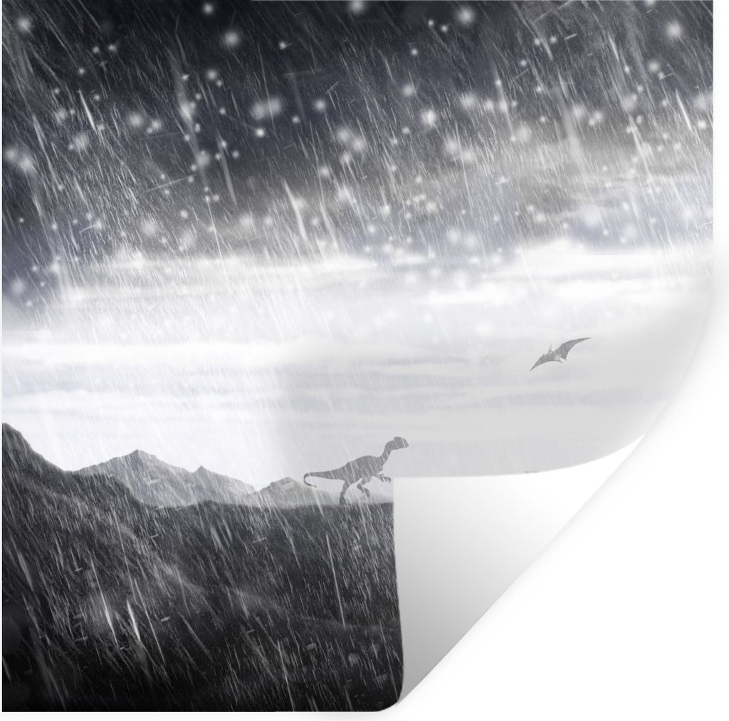 MuchoWow Wandtattoo Wandsticker Wandaufkleber Dinosaurier - Schwarz - Weiß - Regen 50x50 cm Selbstklebend und Repositionierbar - Selbstklebend -...