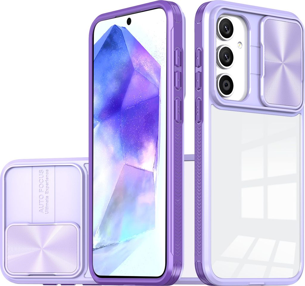 Hülle für Samsung Galaxy A35 Transparent TPU Bumper Schutzhülle mit Schiebe Kamera Schutz Lila