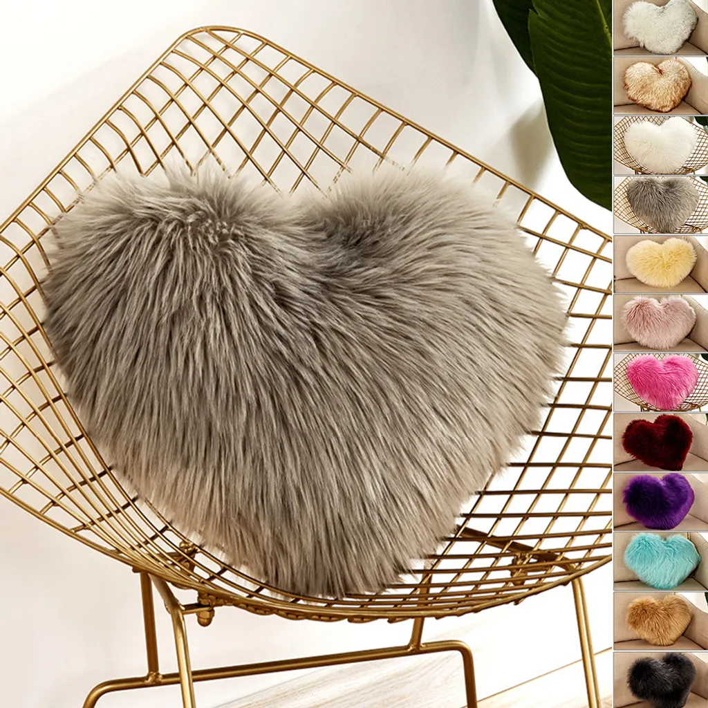 Cuscino Arredo Cuore Grigio 40x50cm Soffice Peluche con Coperta Inclusa
