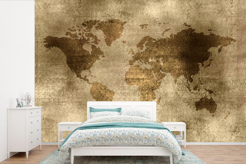 MuchoWow Fototapete für Wohnzimmer oder Schlafzimmer Wandtapete Vinyl Motivtapete Weltkarte - Antik - Braun - 450x300 cm - Gemusterte