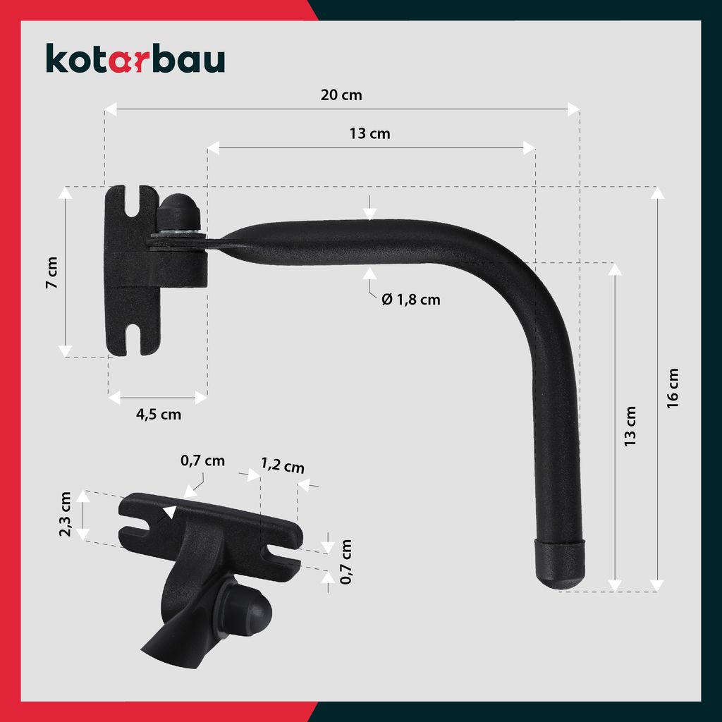 KOTARBAU® Spiegelarm für Traktorspiegel 13 x 13 cm Aluminium
