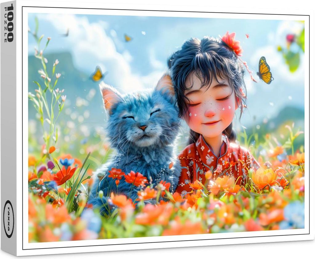 raxxa Premium-Puzzle "Summer Nap with Fantasy Girl and Cat", 1000 Teile