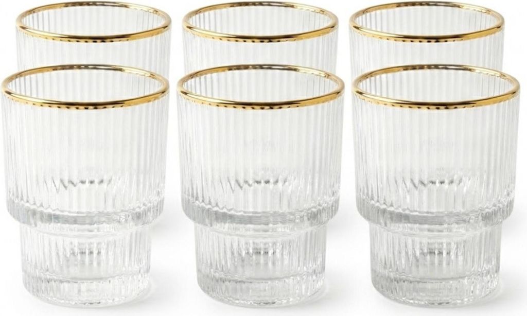 Altinbas 6tlg. Trinkgläser-Set 170 ml aus Glas legante Wassergläser im Riffel-Design