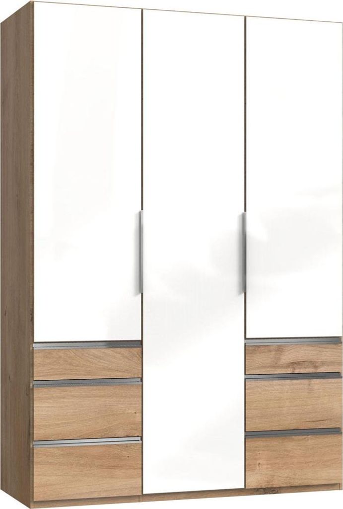 Kleiderschrank Level Schlafzimmerschrank mit Schubladen Ausführung wählbarPlankeneiche / weißglas