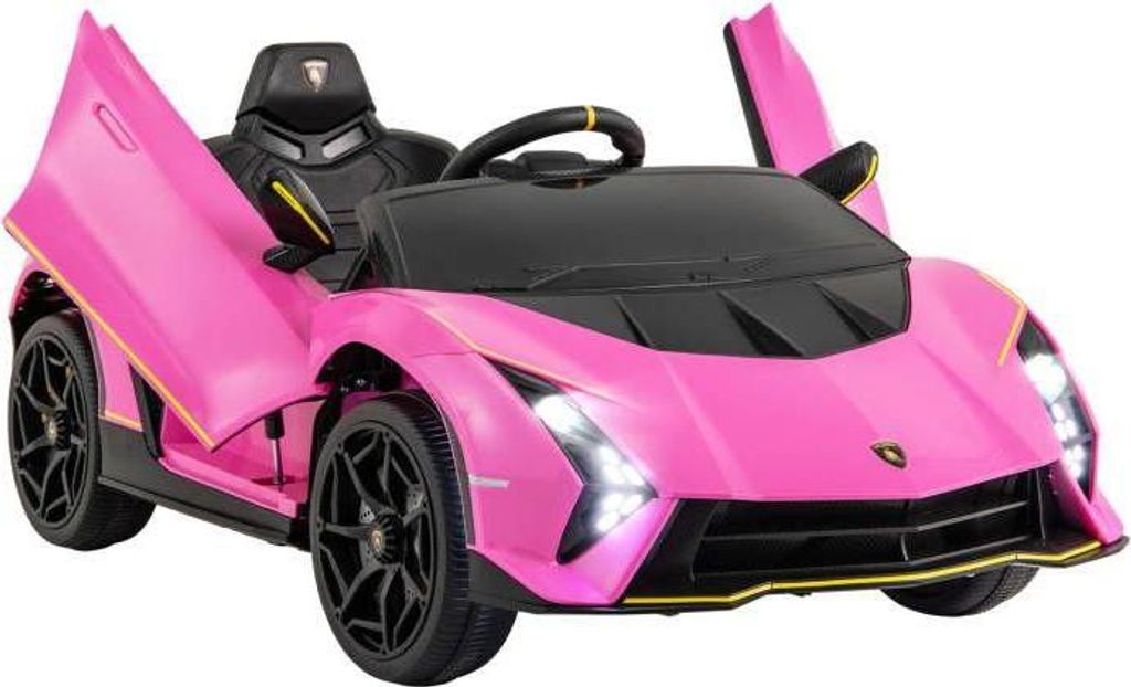 GOPLUS Kinder Elektroauto Lamborghini, 12V Kinderauto mit Fernbedienung & LED-Lichter & Musik, Hupe, Transportrollen, Elektrofahrzeuge 2-4 Km/h, Rosa