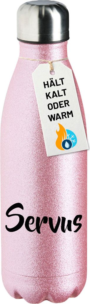 Huuraa Trinkflasche Servus Schriftzug 500ml Pink Edelstahl Wasserflasche Trinkflasche Geschenkidee
