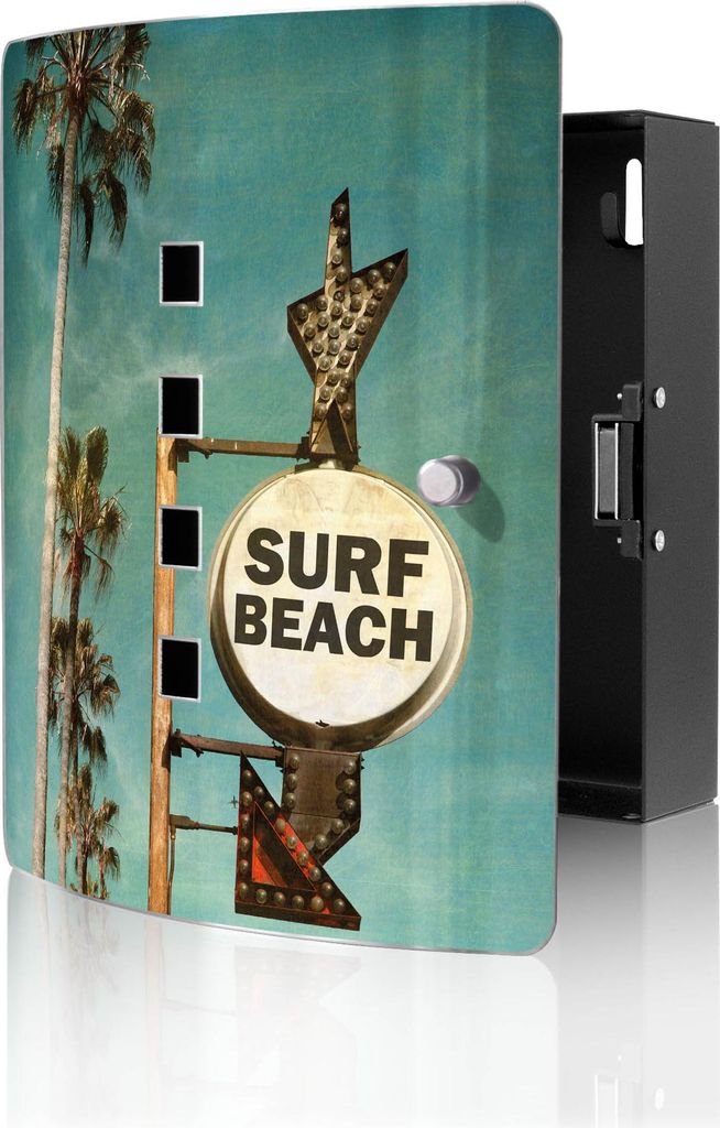 banjado Design Schlüsselkasten aus Edelstahl für 10 Schlüssel, Schlüsselschrank 24 x 21,5 x 7cm groß mit Magnetverschluss, Surf Beach [BWSK 11...
