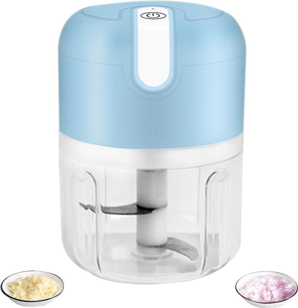 Mini-Knoblauchschneider, tragbarer Küchenhelfer, Gemüseschneider, Zwiebelzerkleinerer, mit USB-Ladefunktion,blue