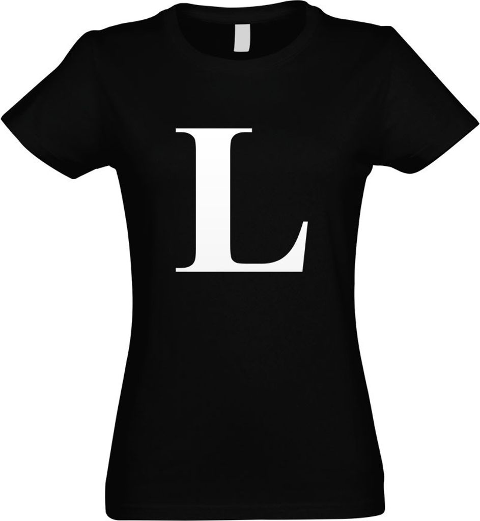 Kiwistar - T-Shirt tailliert - Damen - schwarz - Buchstabe L - Alphabet - mit Motiv Bedruckt - Funshirt Design - Sport - Freizeit - Damen - M