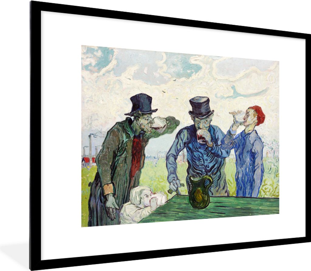 MuchoWow MuchoWow Gerahmtes Poster Die Trinker - Vincent van Gogh 80x60 cm - Poster mit zchwarzem Bilderrahmen - Schlafzimmer-Dekorationen - Fo...