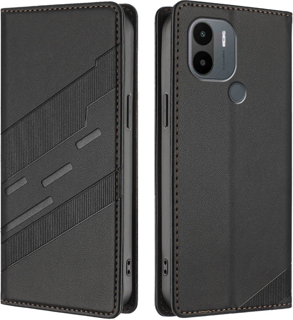 Hülle für Xiaomi Redmi A/Redmi A2+/Poco C50/Poco C51, Kunstleder Brieftaschen Handyhülle mit Kartenfach und Standfunktion Schwarz