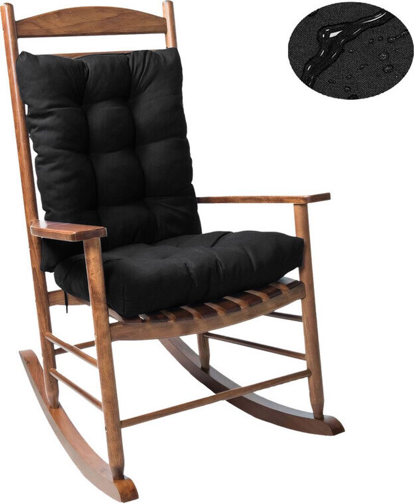 (43×53 cm, Schwarz) Wasserdicht Sitzkissen Stuhl 2er Set Rückenkissen Schaukelstuhlkissen Sitzpolster mit Bändern Stuhlpolster für Garten Outdo...