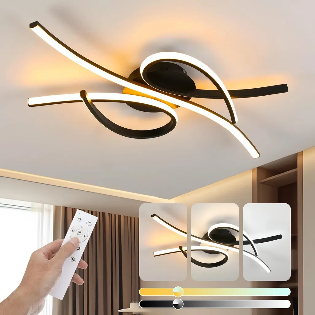 Plafonnier LED 3 Lignes Ondulées 42W - 80cm - Intensité Variable et Télécommande