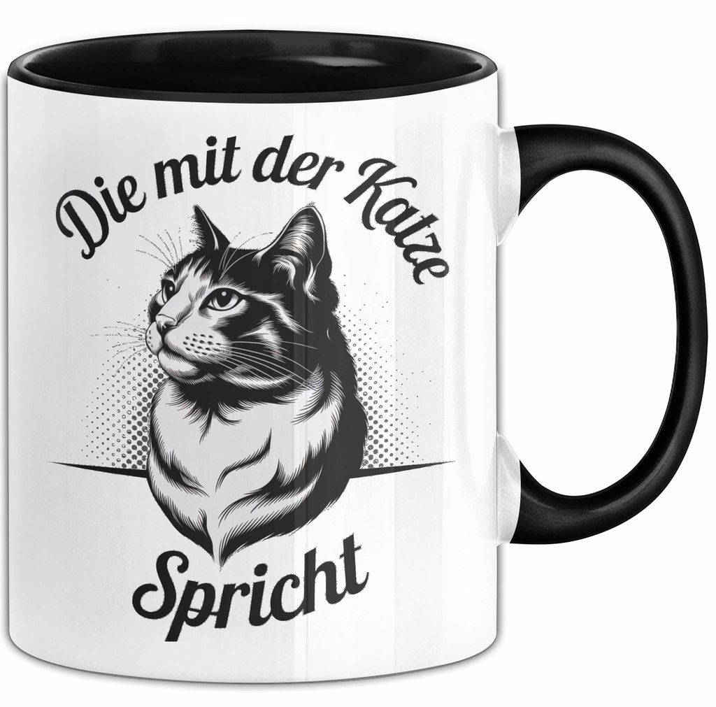 Katzenliebhaber Tasse Geschenk Spricht mit Katzen Katzenfan (Schwarz)
