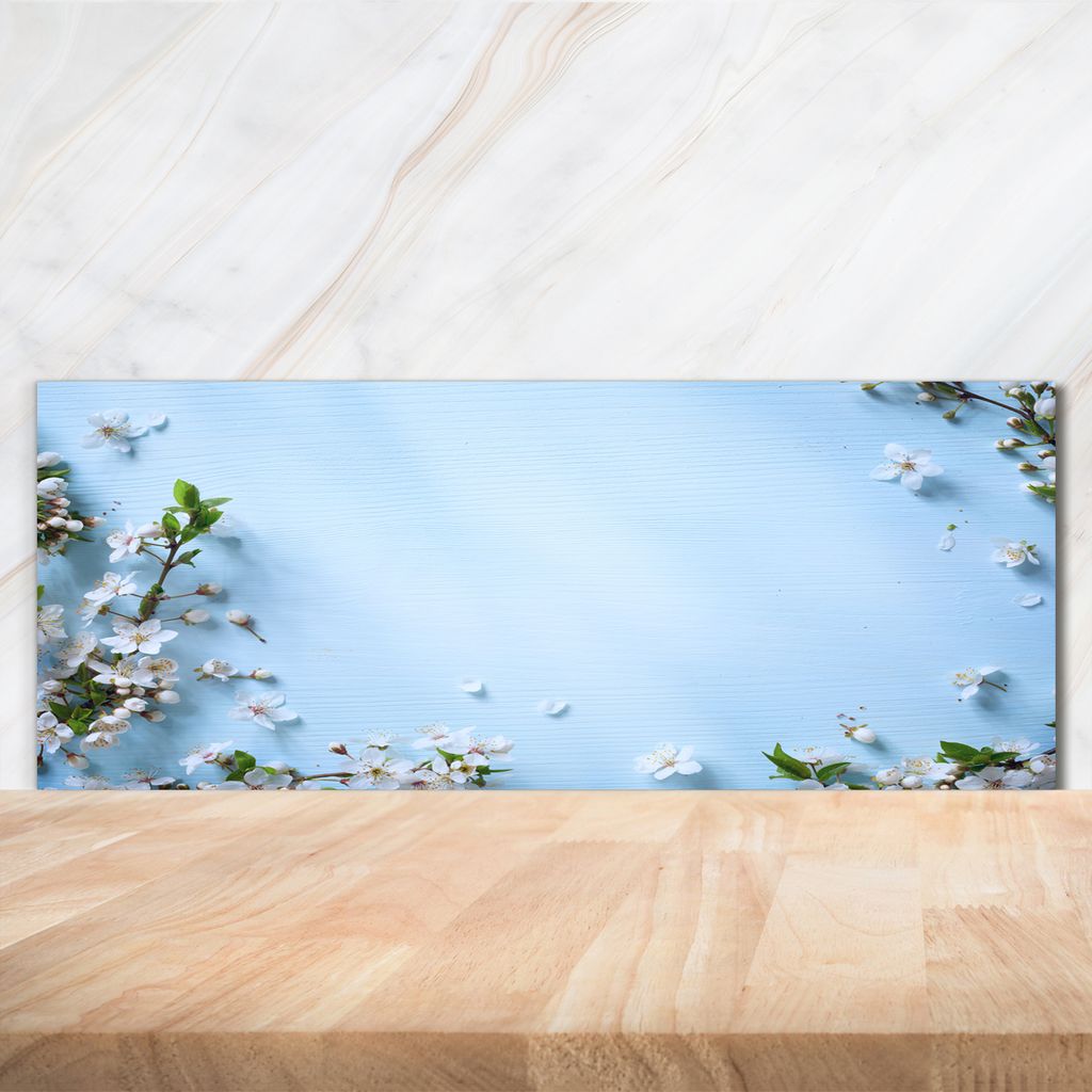 Tulup Küchenrückwand Spritzschutz aus Glas -125x50 -Spritzschutz auf gehärtetes Glas Deko Blumen & Pflanzen Kirschblüten