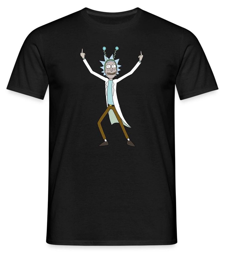 Spreadshirt Rick & Morty Rick Sanchez Pose Mittelfinger Männer T-Shirt, M, Schwarz