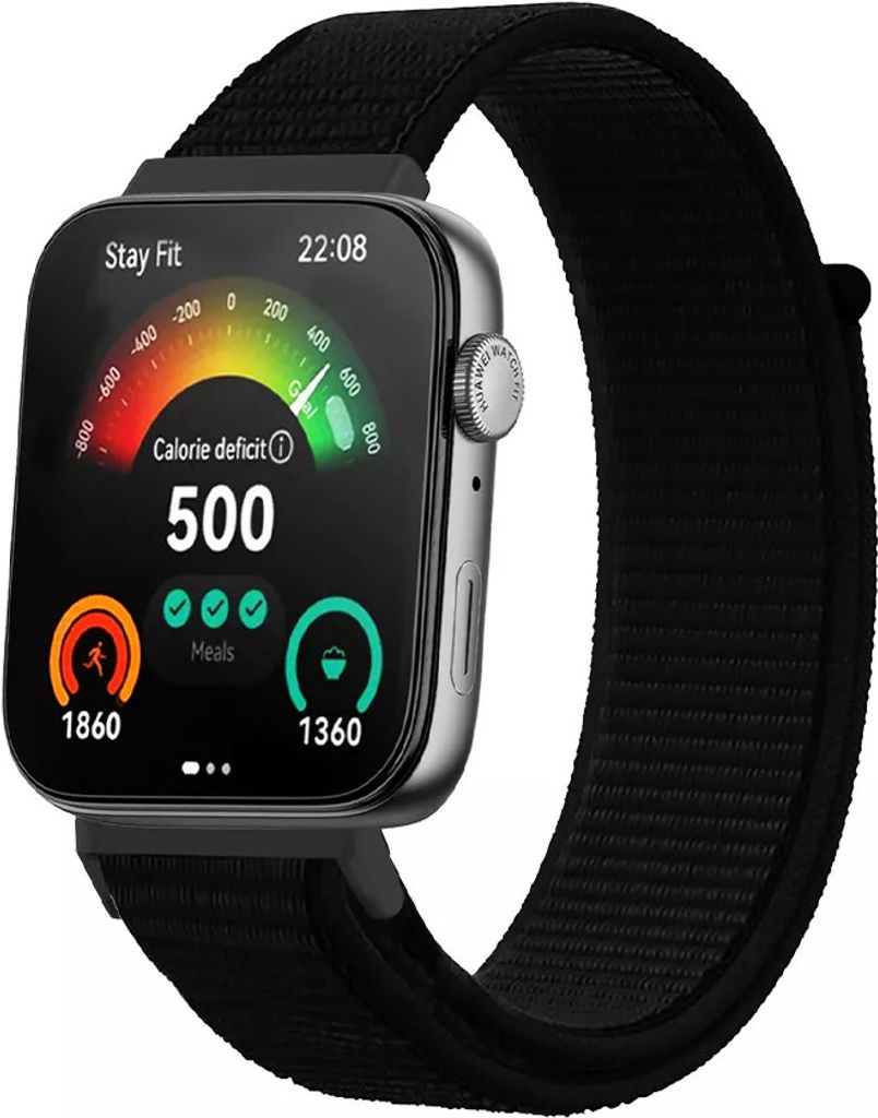 Strap-it Nylonarmband mit Klettverschluss – passend für Huawei Watch Fit 3 / Watch Fit 4 / Watch Fit 4 Pro / Watch Fit 4 / Watch Fit 4 Pro (schw...