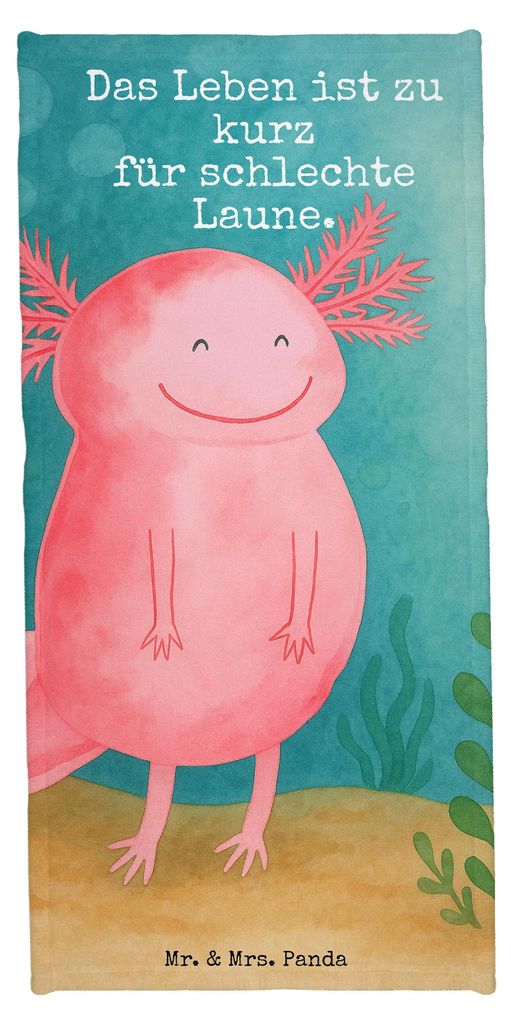 Mr. & Mrs. Panda Badehandtuch Axolotl Glücklich Design - Grau Pastell - Geschenk, Lurch, Strandtuch, Gute Laune, Duschtuch, Sport Handtuch, Badhan...