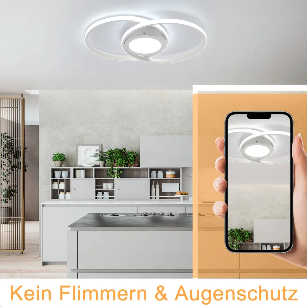 ZMH Plafonnier LED 48W Blanc Dimmable Rond 47cm avec Télécommande Salon