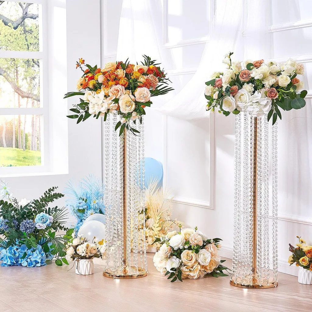 Décoration de mariage : Support fleurs cristal 90 cm pour centre de table - 8