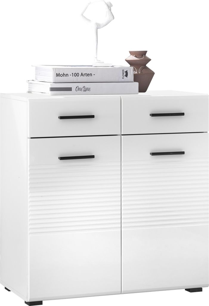 Kommode >BC 1065< in Weiß hochglanz aus MDF - 80x83x40cm (BxHxT)