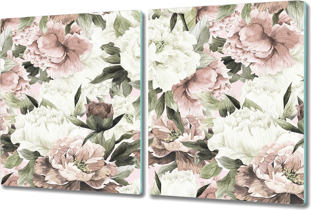 Glas-Herdabdeckplatte Glaskeramikkochfeld-Abdeckung Spritzschutz - 2x 40x52 cm - Dunkler Blumenstrauß