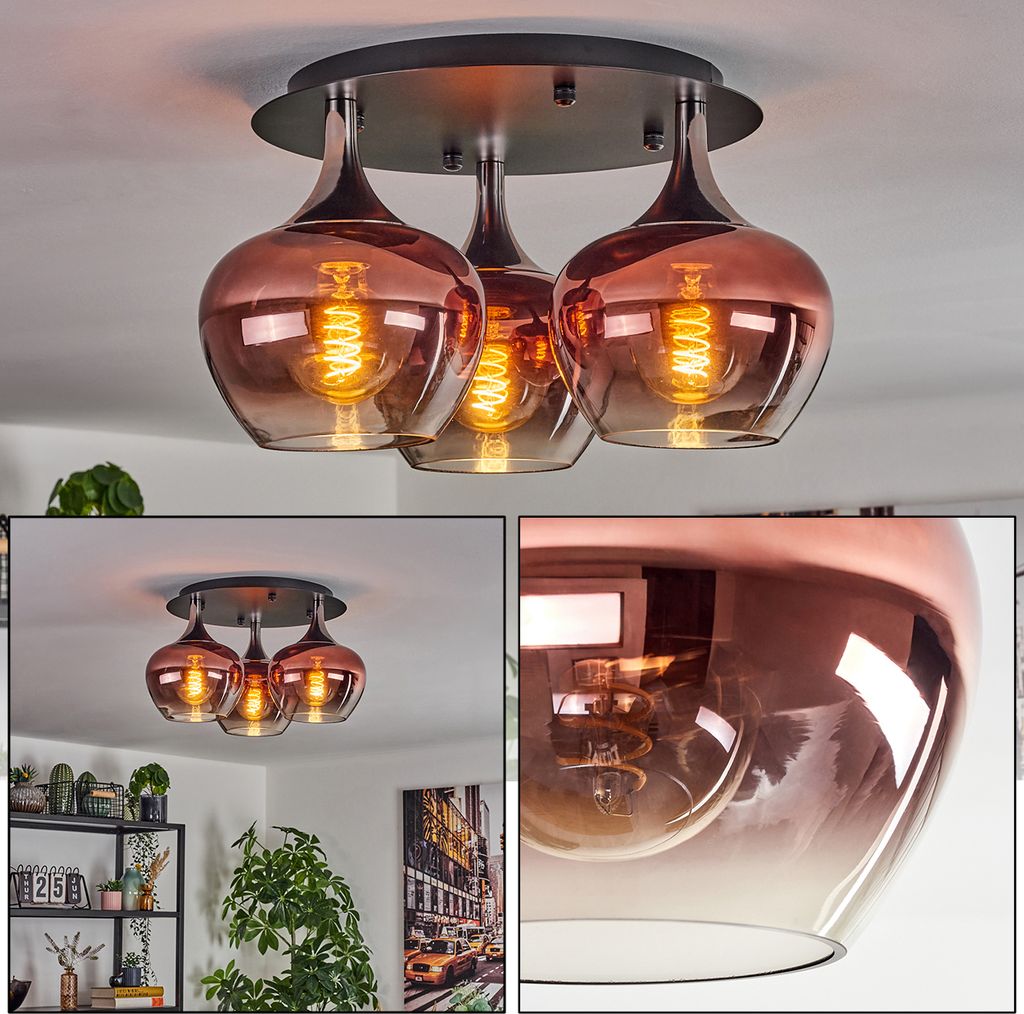 Saltusio Deckenlampe aus Metall/Glas in Chrom/Schwarz/Kupfer/Klar