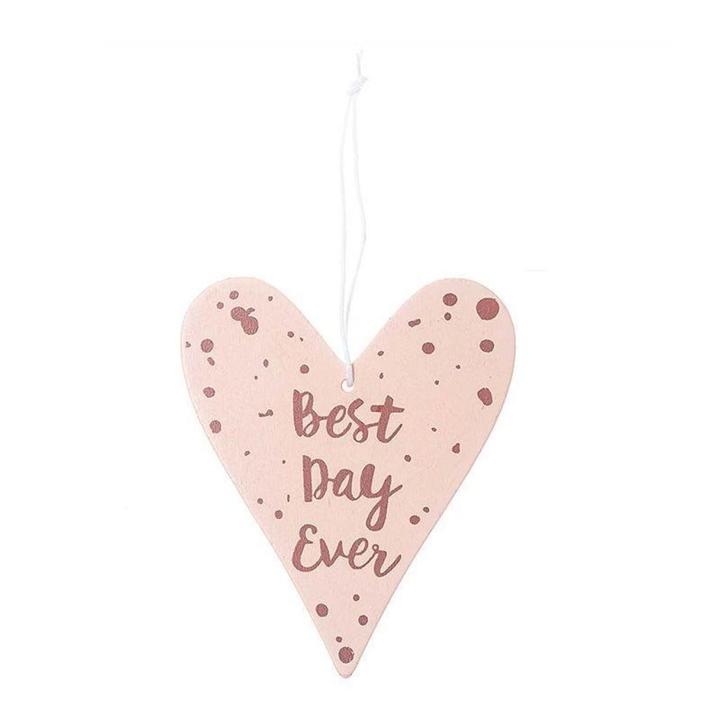 Herzanhänger mit rosa Holz und rosa Schrift - Best Day Ever